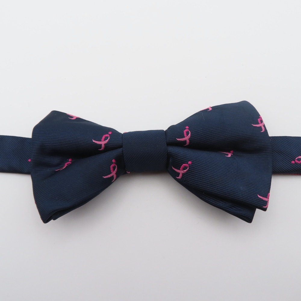 Susan B Komen Bow Tie Polyester Blue Pink 2.25" Wide Pre Tied